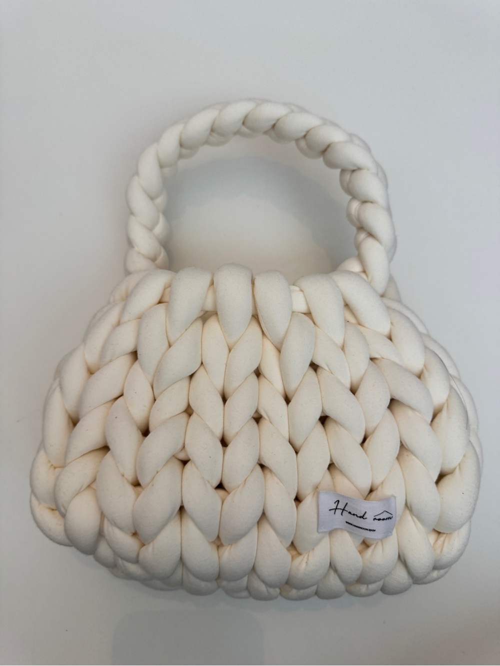 Cream Handmade Braided Knit Tote Handbag